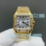 Swiss Replica Cartier Santos Ladies Yellow Gold Diamond QuickSwitch Watch 